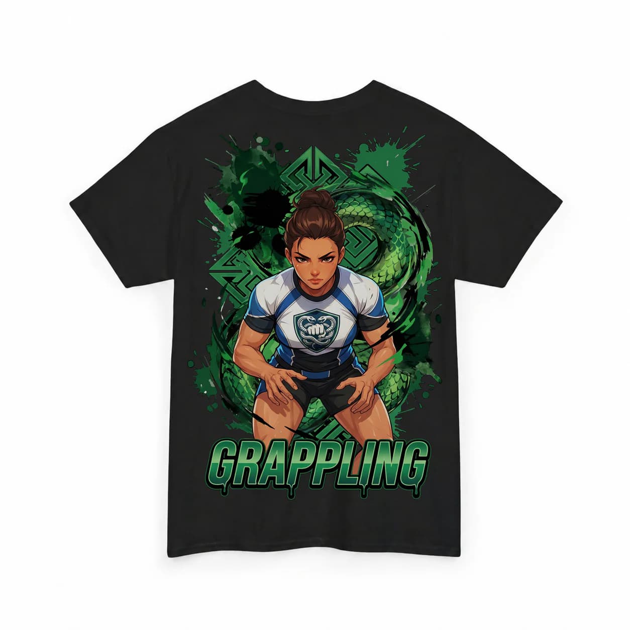 Grappling Women black cotton tee garment back mockup