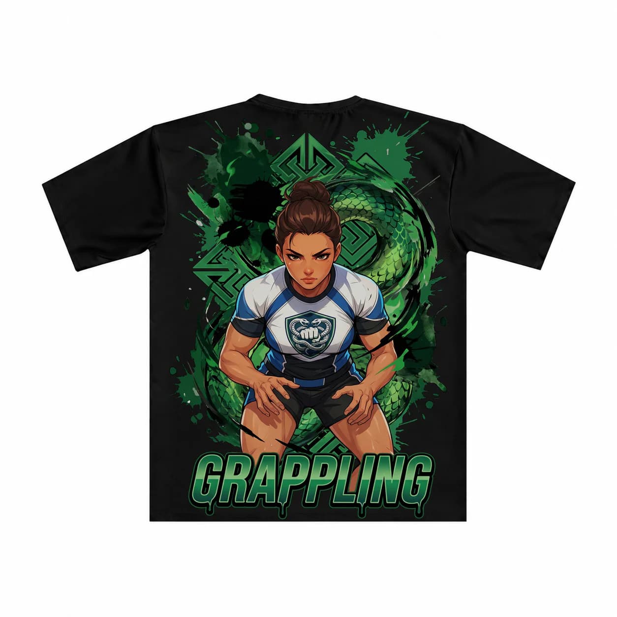Grappling Women black performance tee garment back mockup