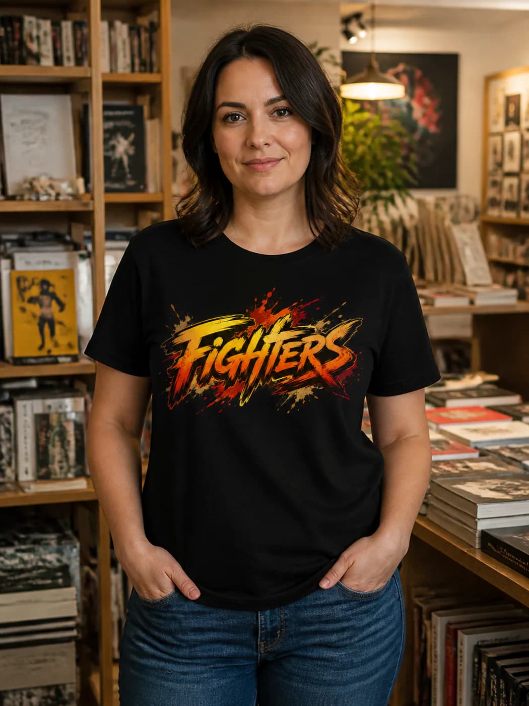Karate Women black cotton tee person front mockup