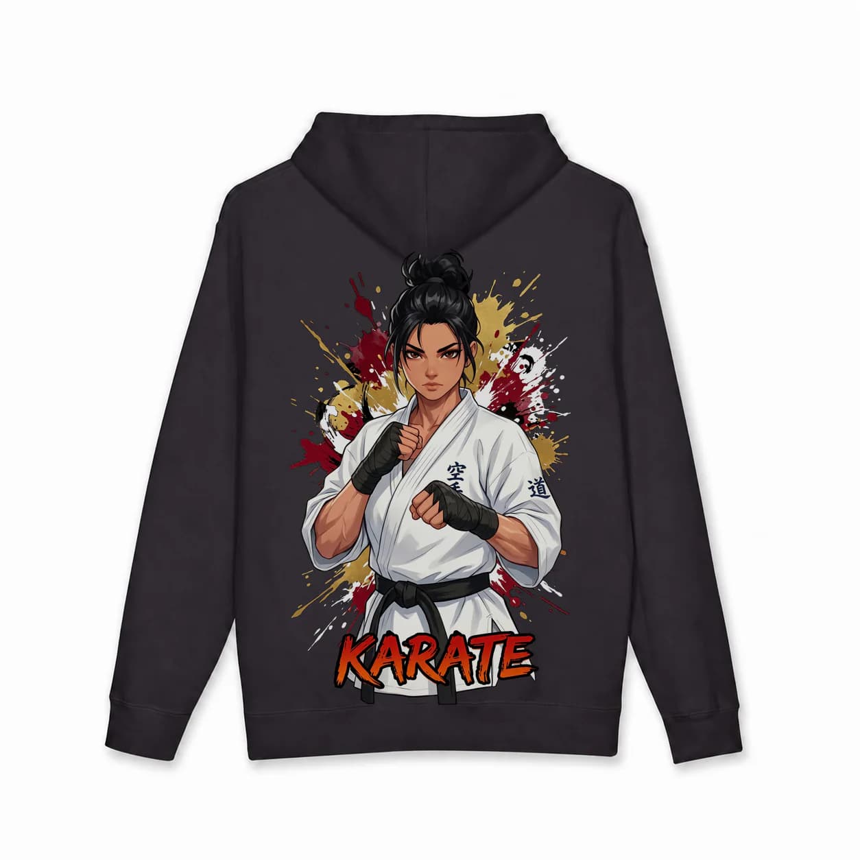 Karate Women black hoodie garment back mockup