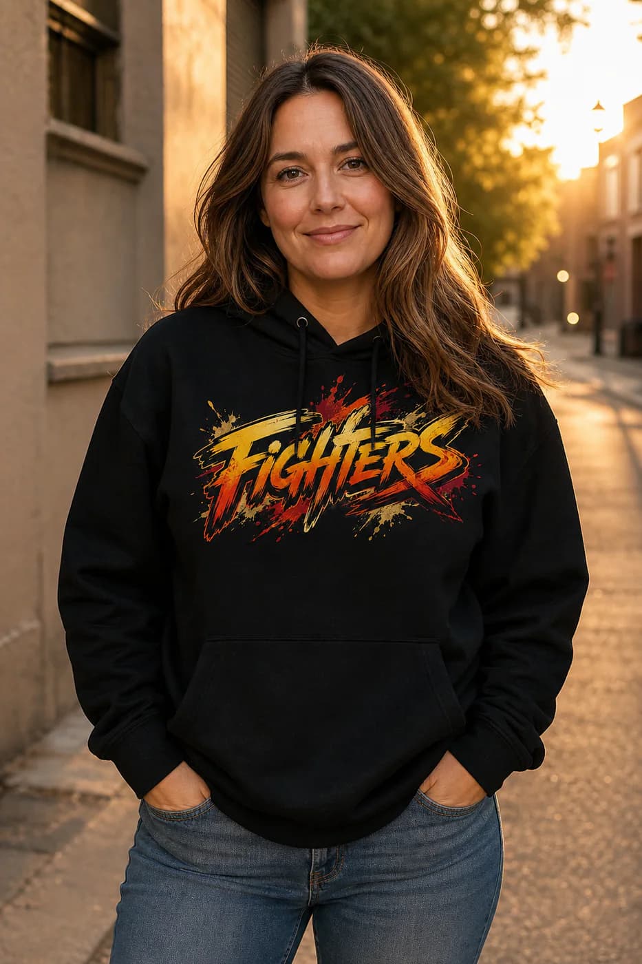 Kung Fu Women black hoodie person front mockup