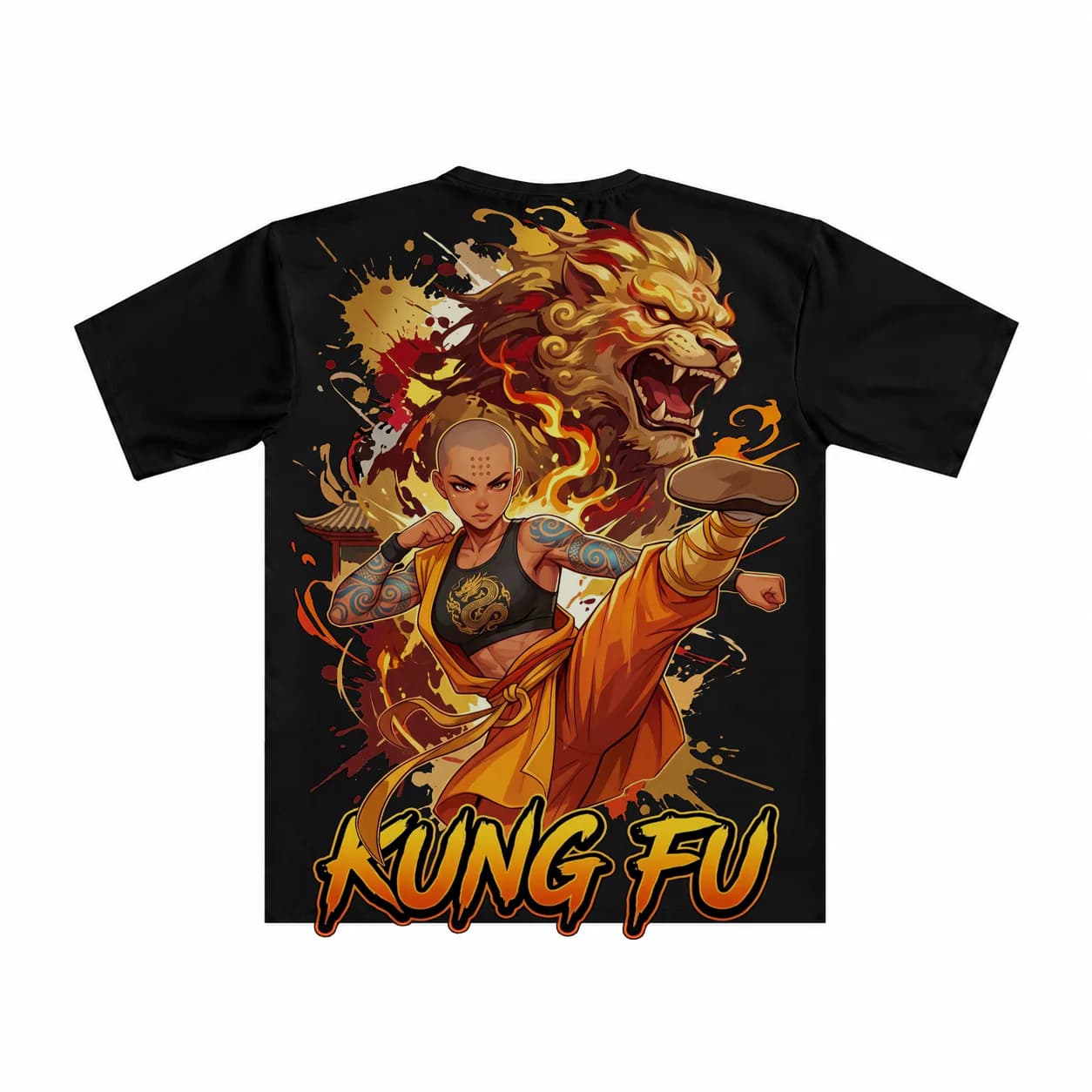 Kung Fu Women black performance tee garment back mockup