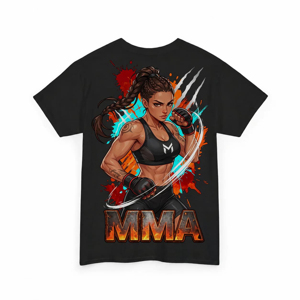 MMA Women black cotton tee garment back mockup