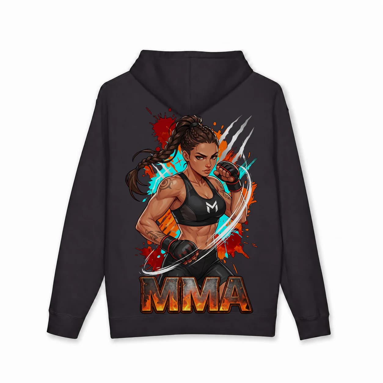 MMA Women black hoodie garment back mockup