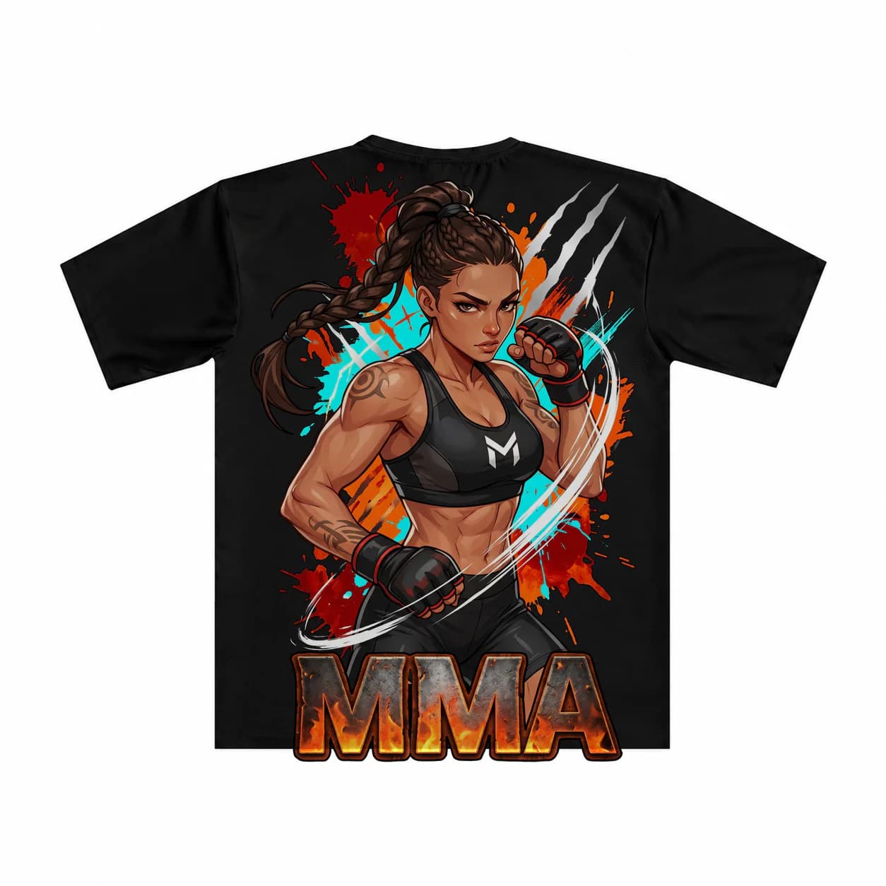 MMA Women black performance tee garment back mockup