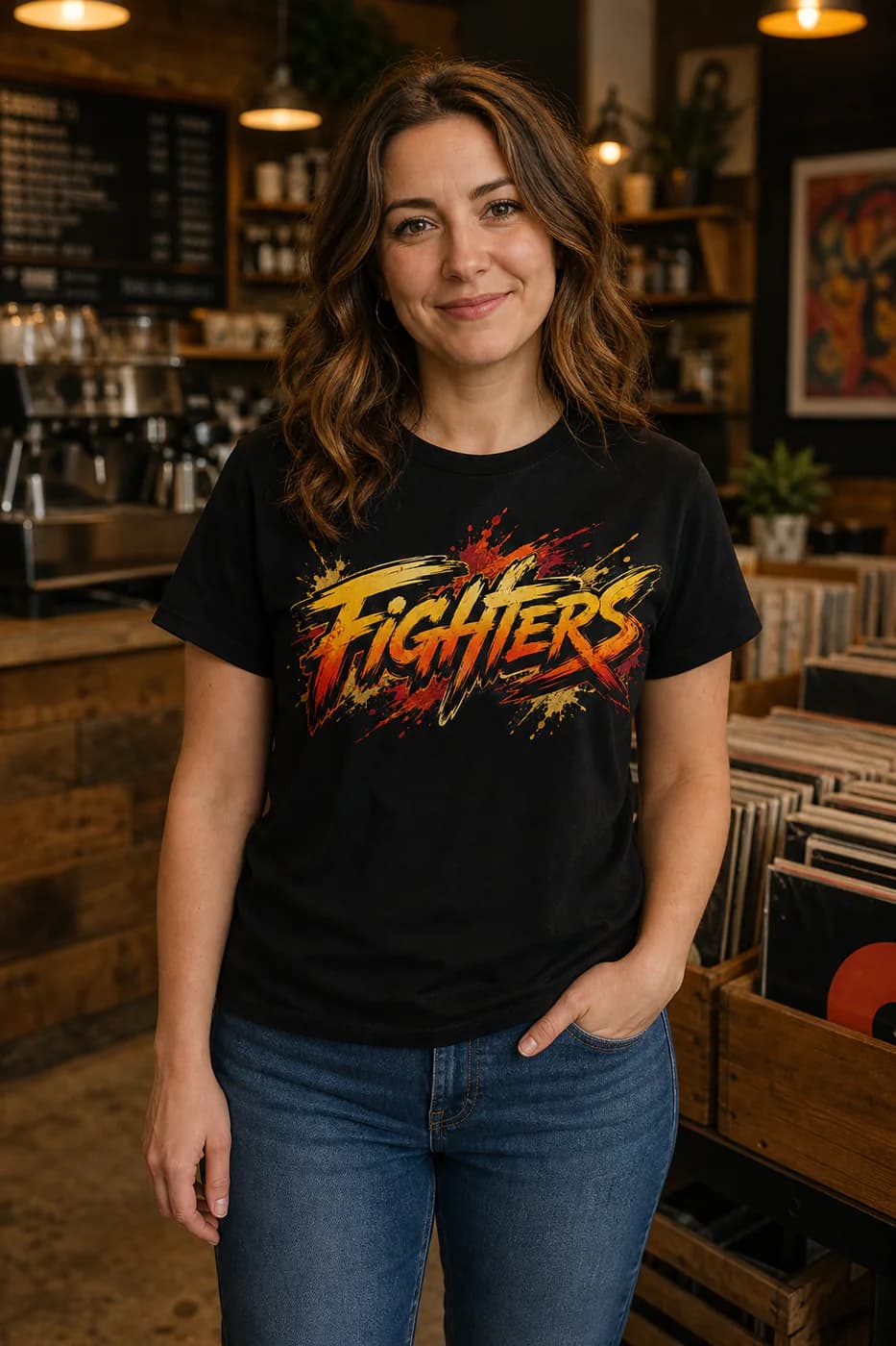 Muay Thai Women black cotton tee person front mockup