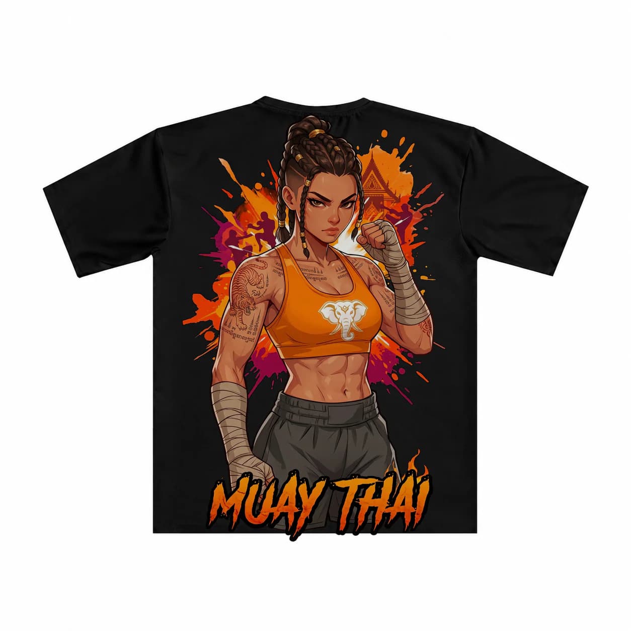 Muay Thai Women black performance tee garment back mockup