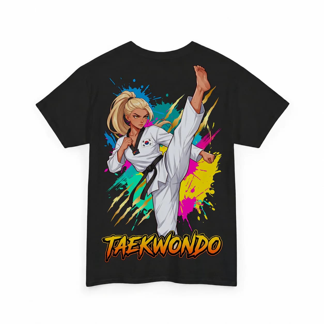 Taekwondo Women black cotton tee garment back mockup