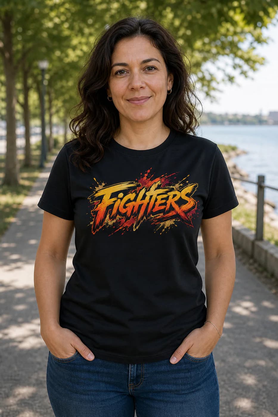 Taekwondo Women black performance tee person front mockup