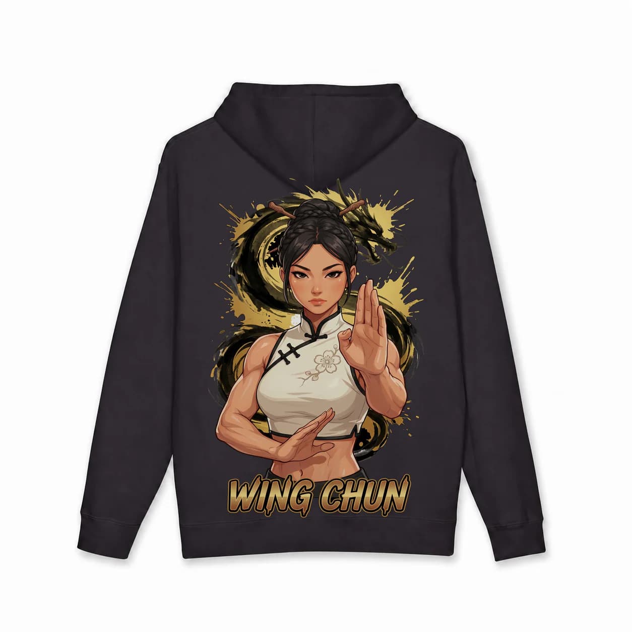 Wing Chun Women black hoodie garment back mockup