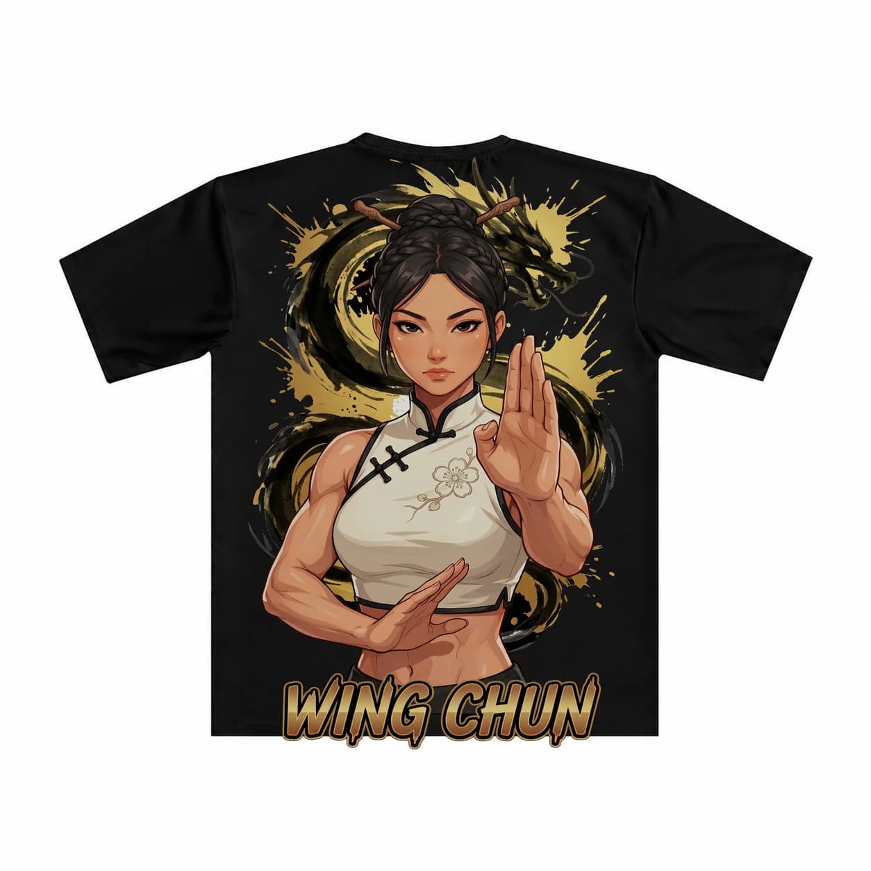Wing Chun Women black performance tee garment back mockup