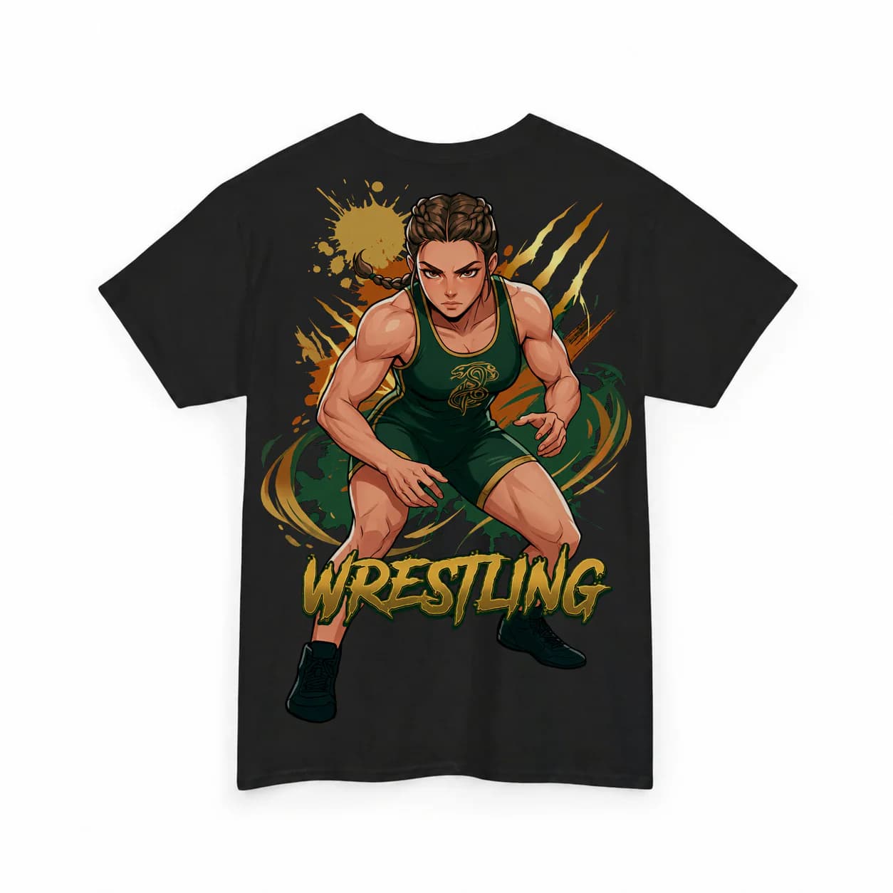Wrestling Women black cotton tee garment back mockup