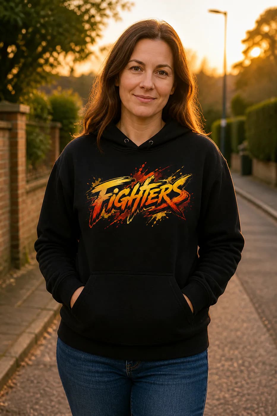 Wrestling Women black hoodie person front mockup