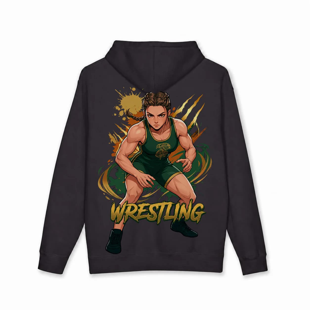 Wrestling Women black hoodie garment back mockup