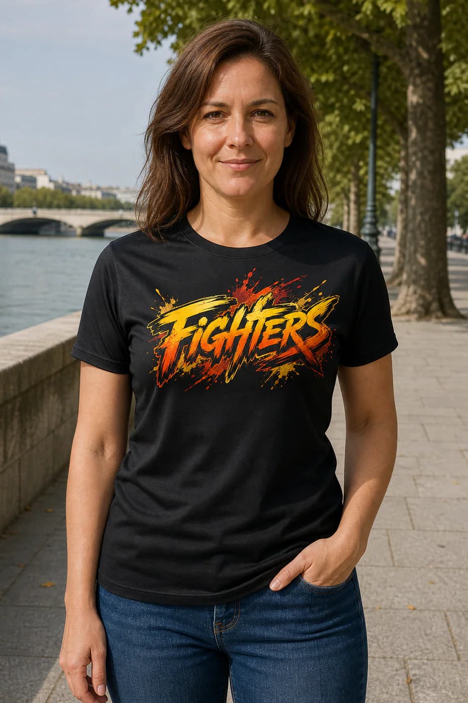 Wrestling Women black performance tee person front mockup