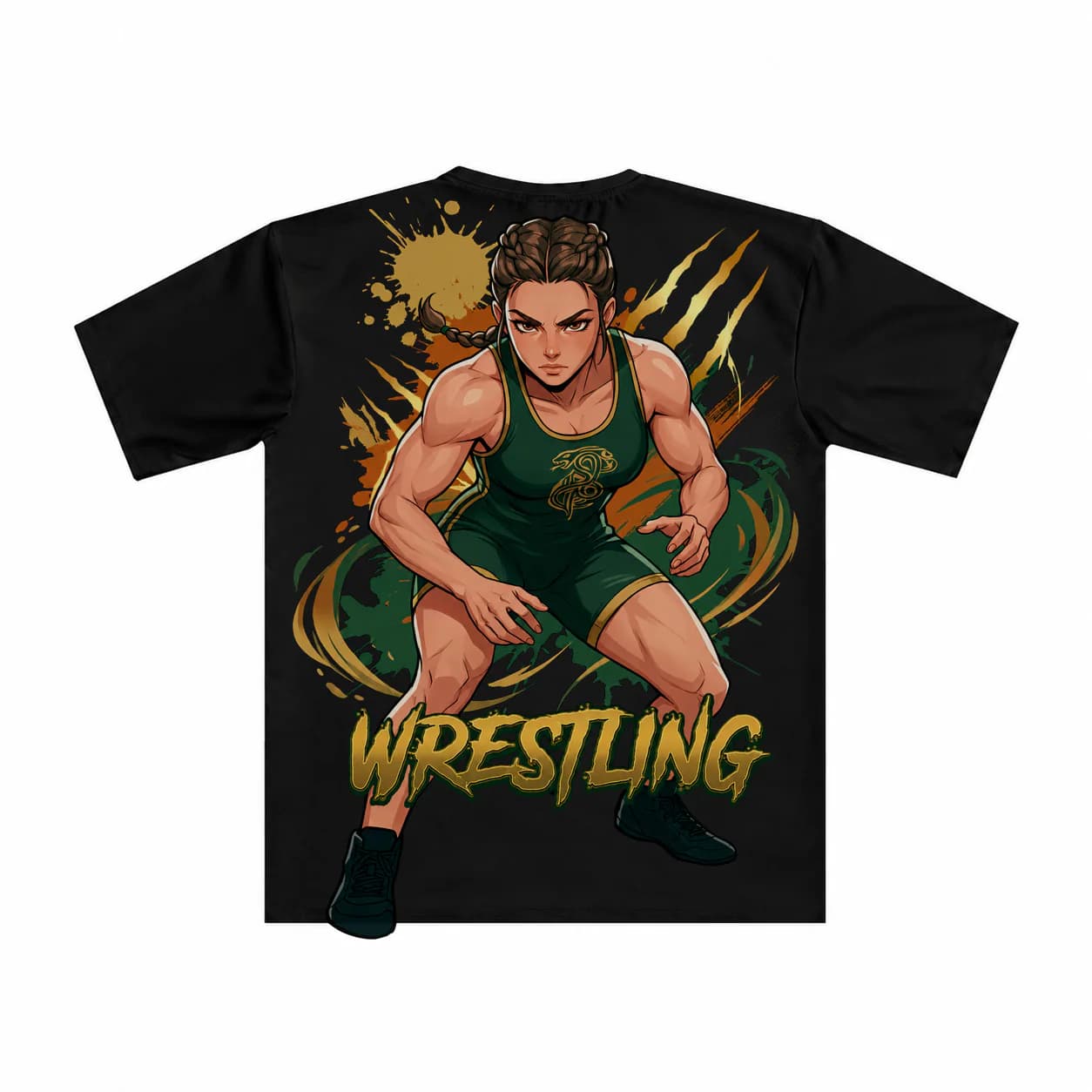 Wrestling Women black performance tee garment back mockup
