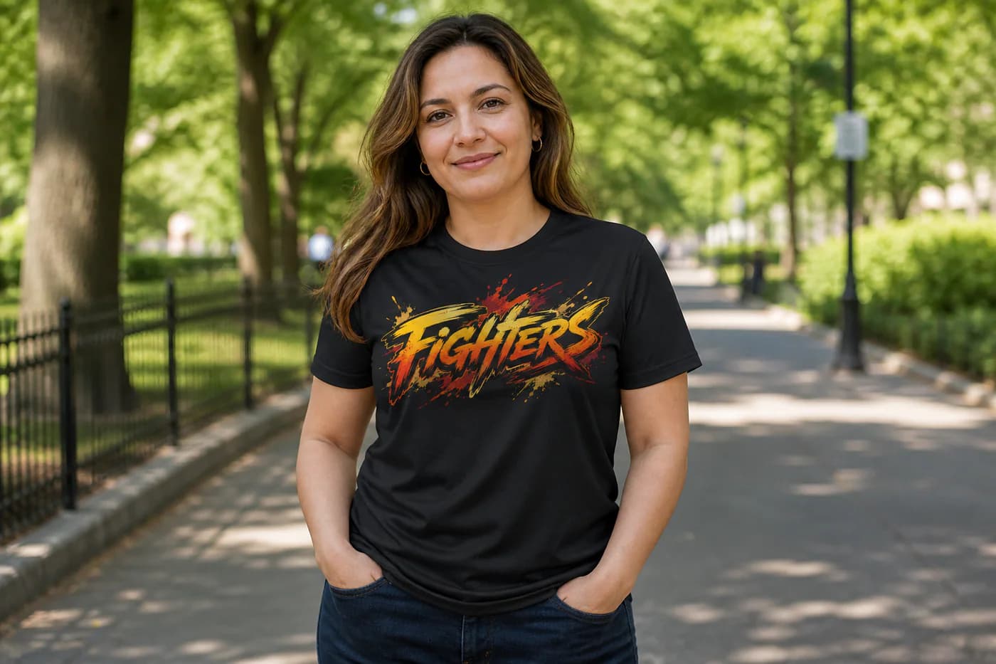 Wu Shu Women black performance tee person front mockup