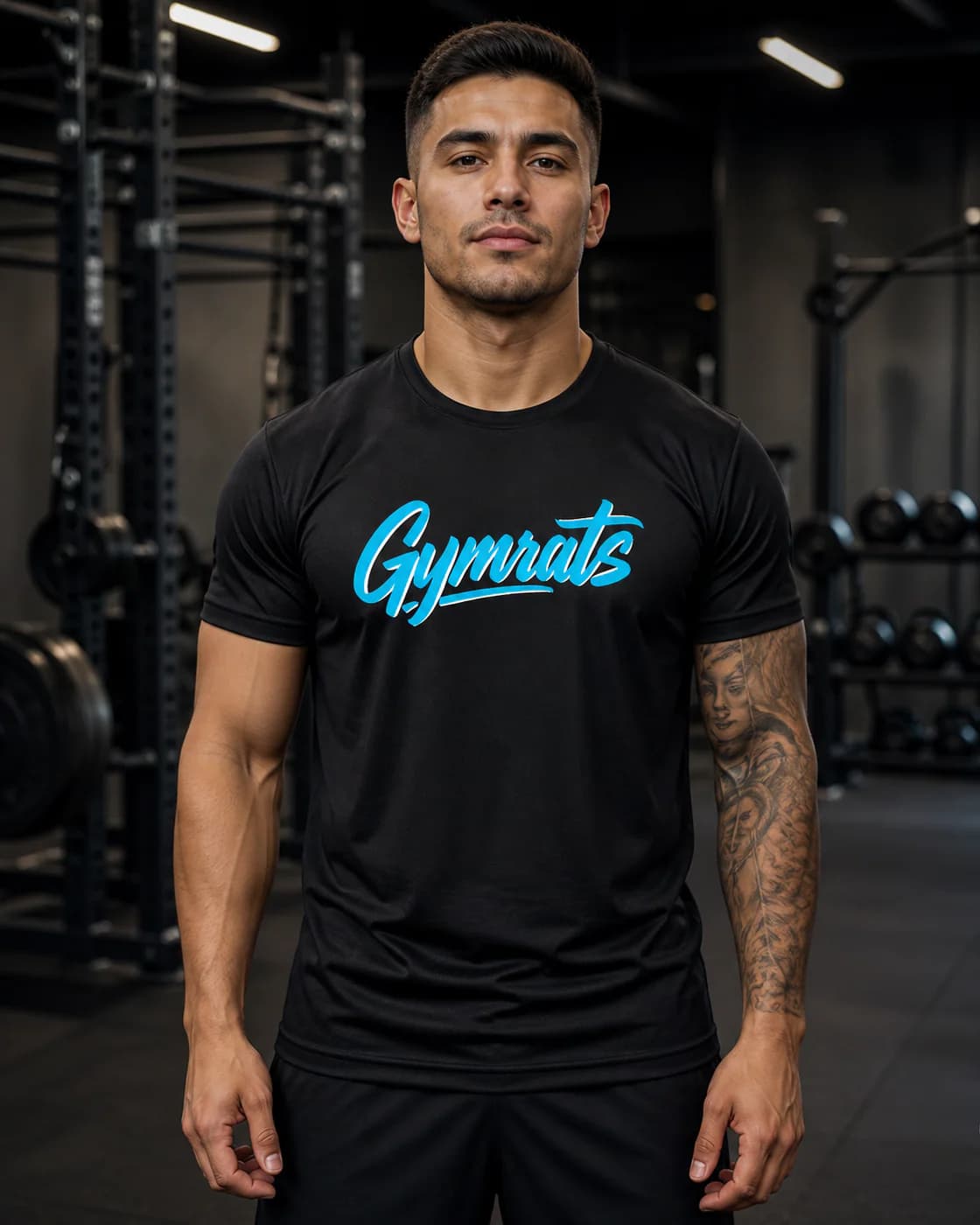 Blue Viper black performance tee person front mockup