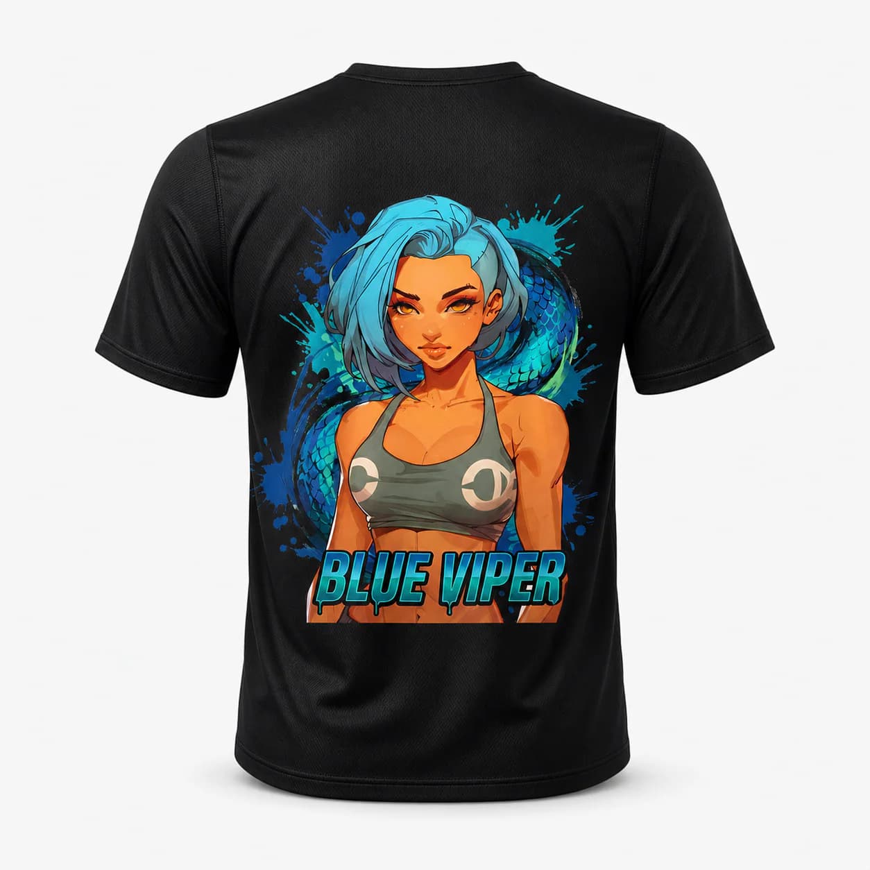 Blue Viper black performance tee garment back mockup