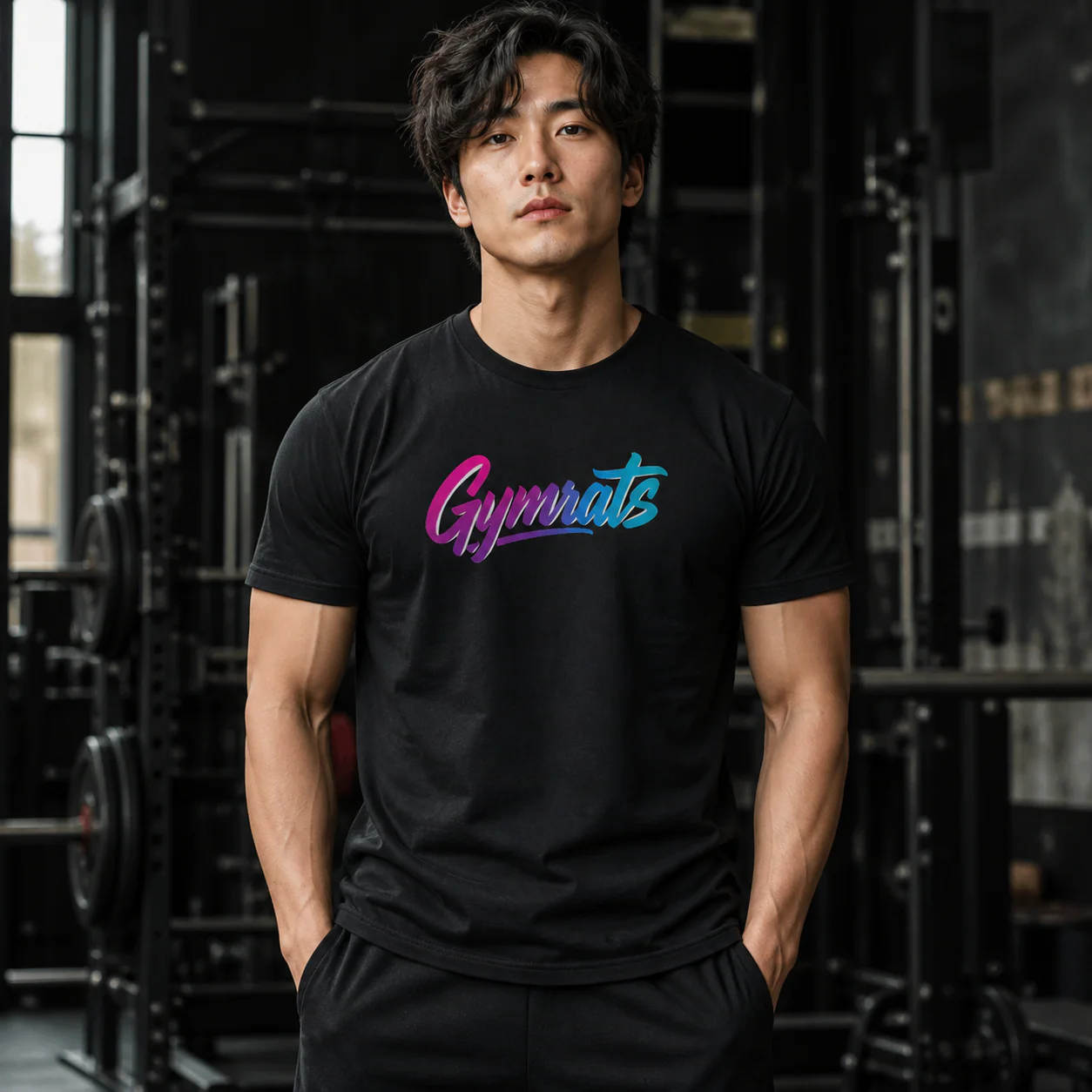 Candy Crusher black cotton tee person front mockup