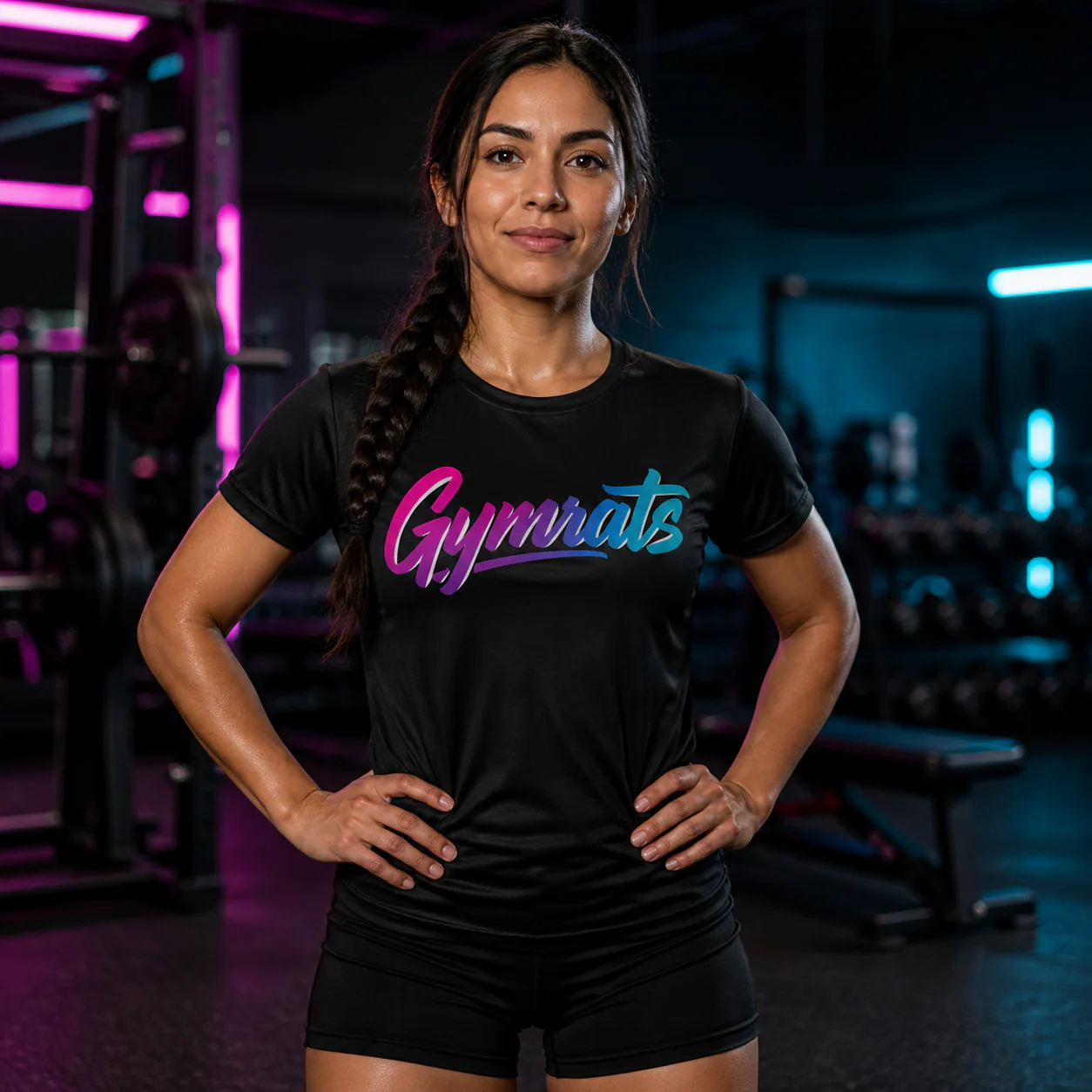 Candy Crusher black performance tee person front mockup
