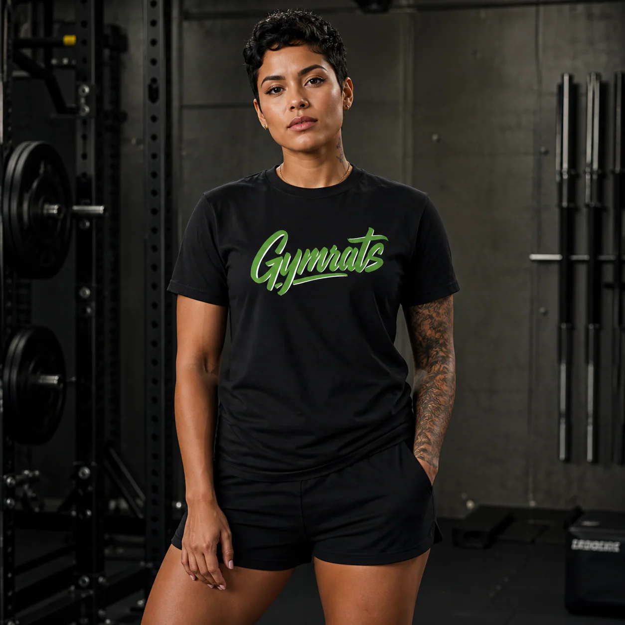 Emerald Beast black cotton tee person front mockup