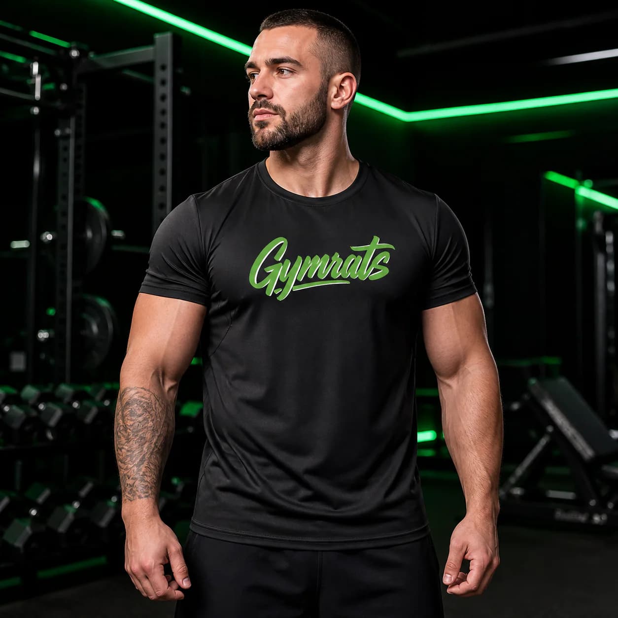 Emerald Beast black performance tee person front mockup