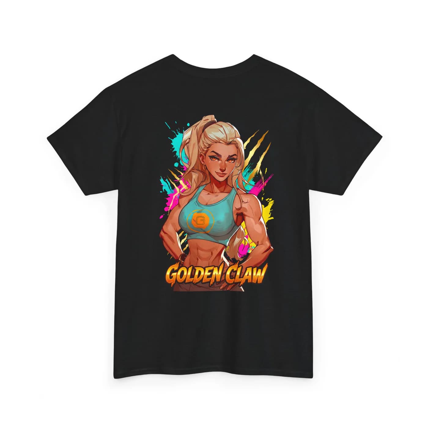 Golden Claw black cotton tee garment back mockup