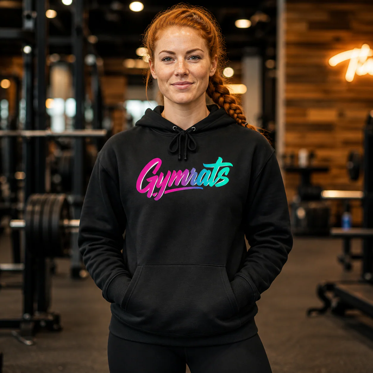 Golden Claw black hoodie person front mockup