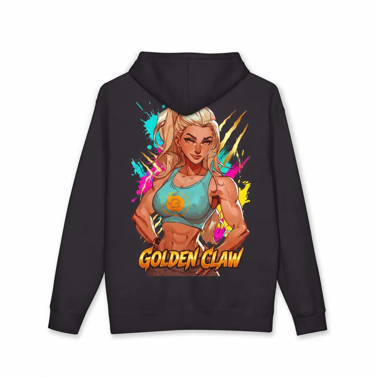Golden Claw black hoodie garment back mockup