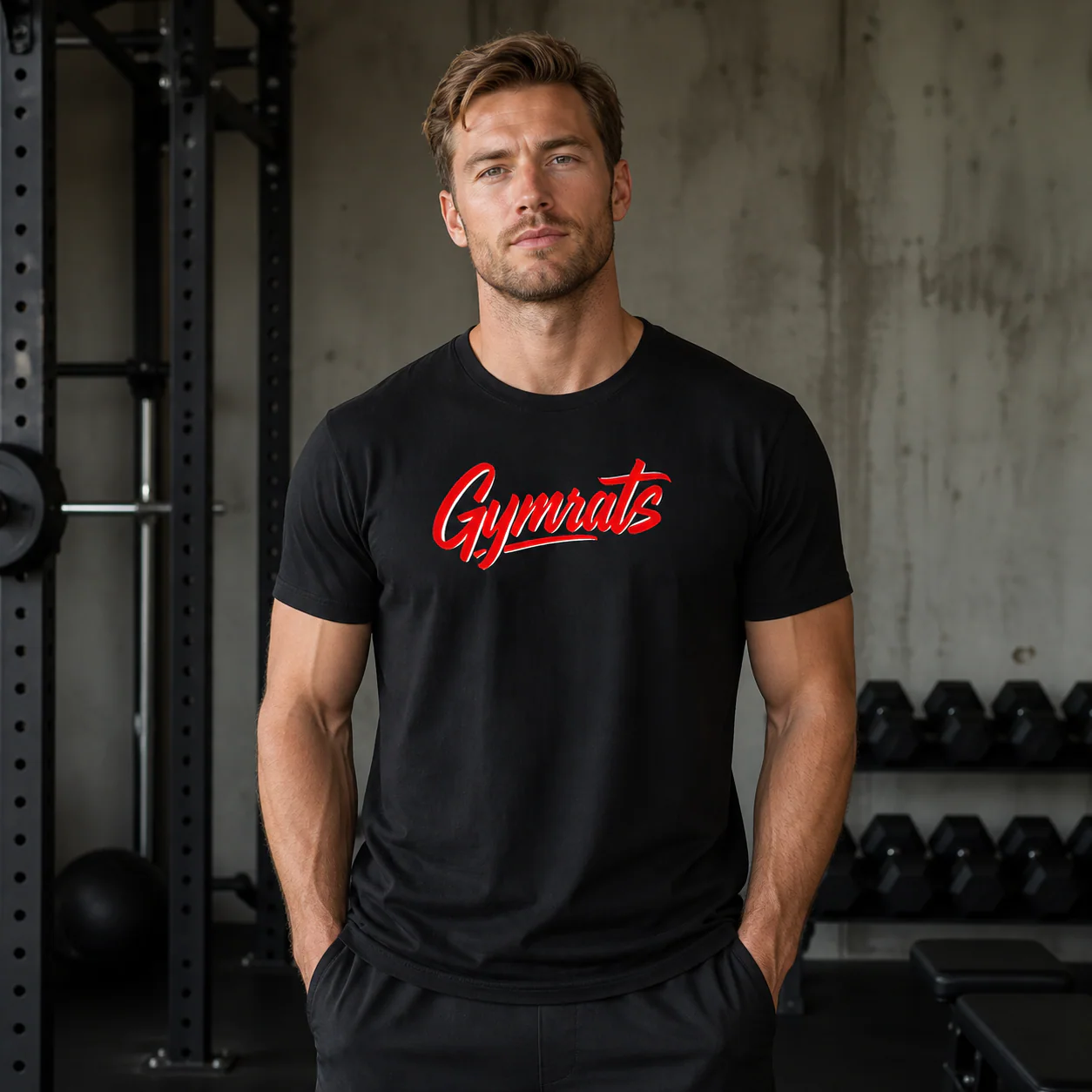 Red Venom black cotton tee person front mockup