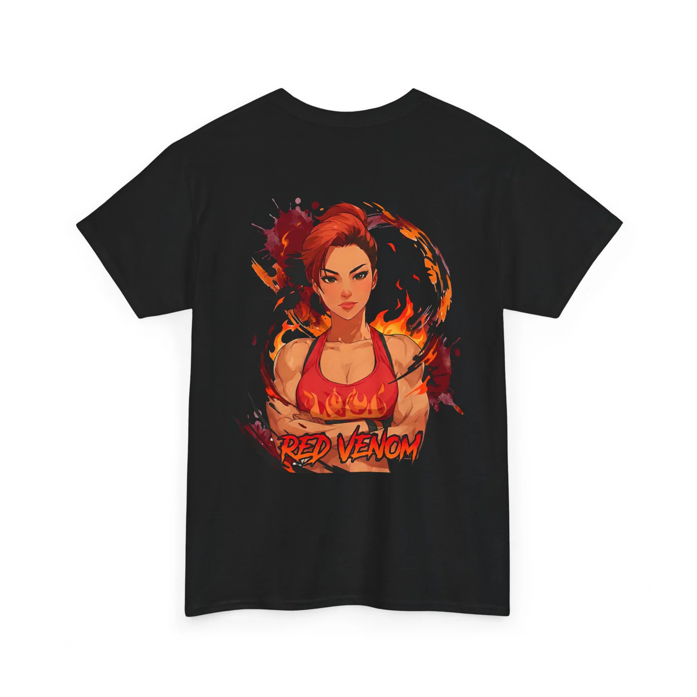 Red Venom black cotton tee garment back mockup