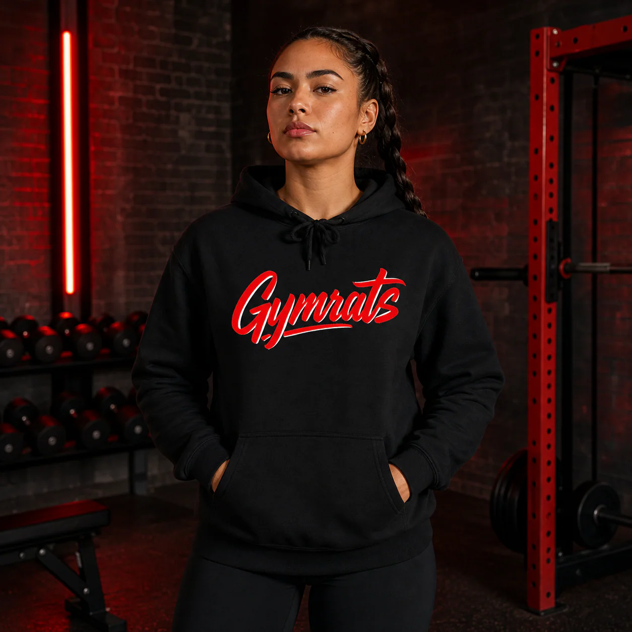 Red Venom black hoodie person front mockup