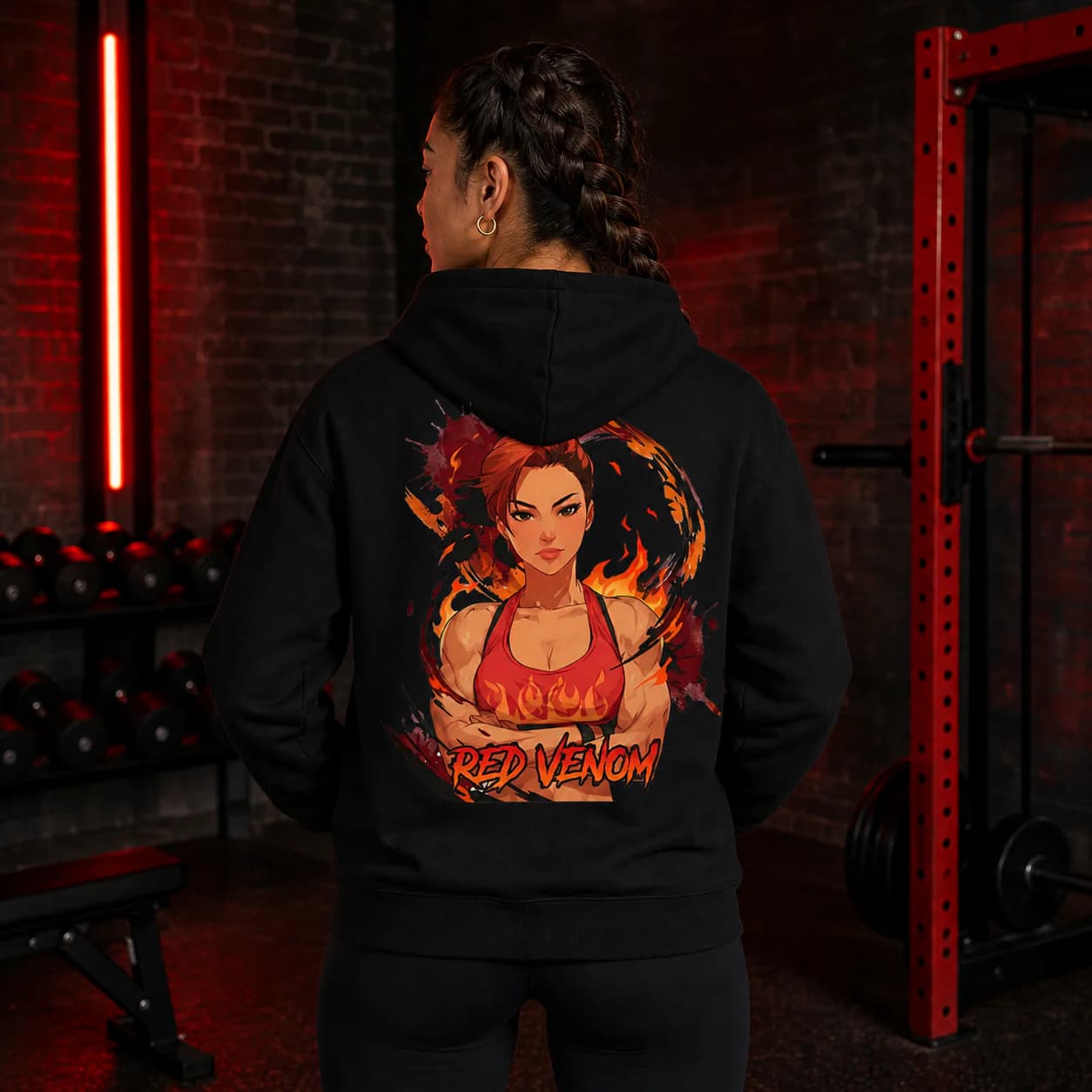 Red Venom black hoodie person back mockup