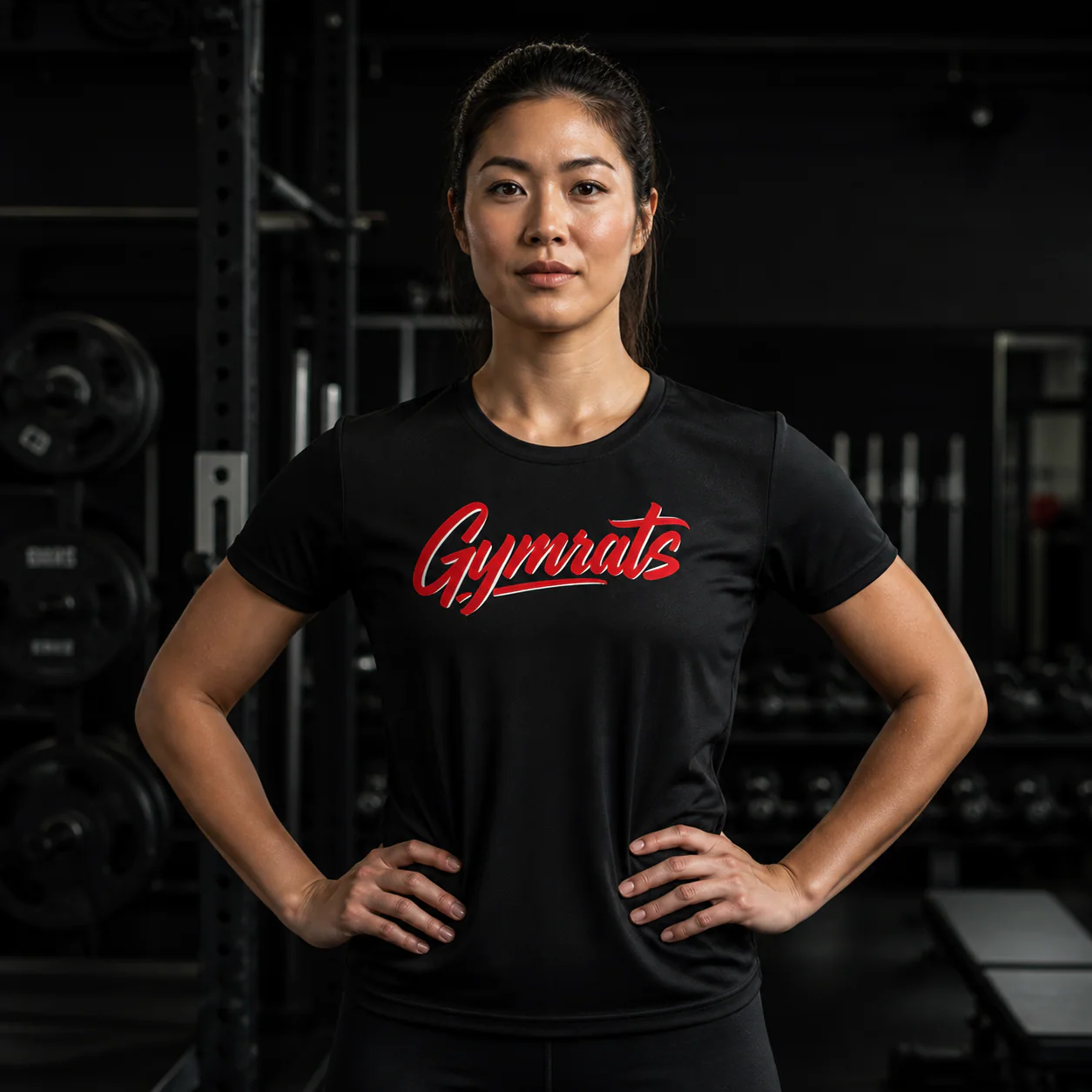 Red Venom black performance tee person front mockup