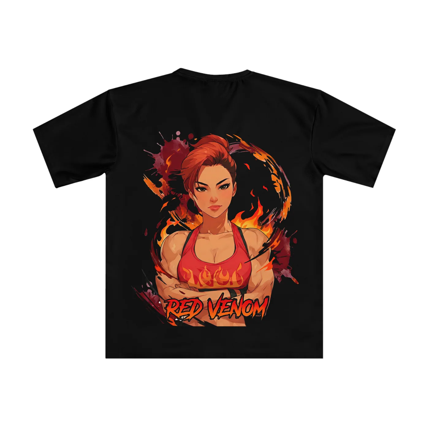 Red Venom black performance tee garment back mockup