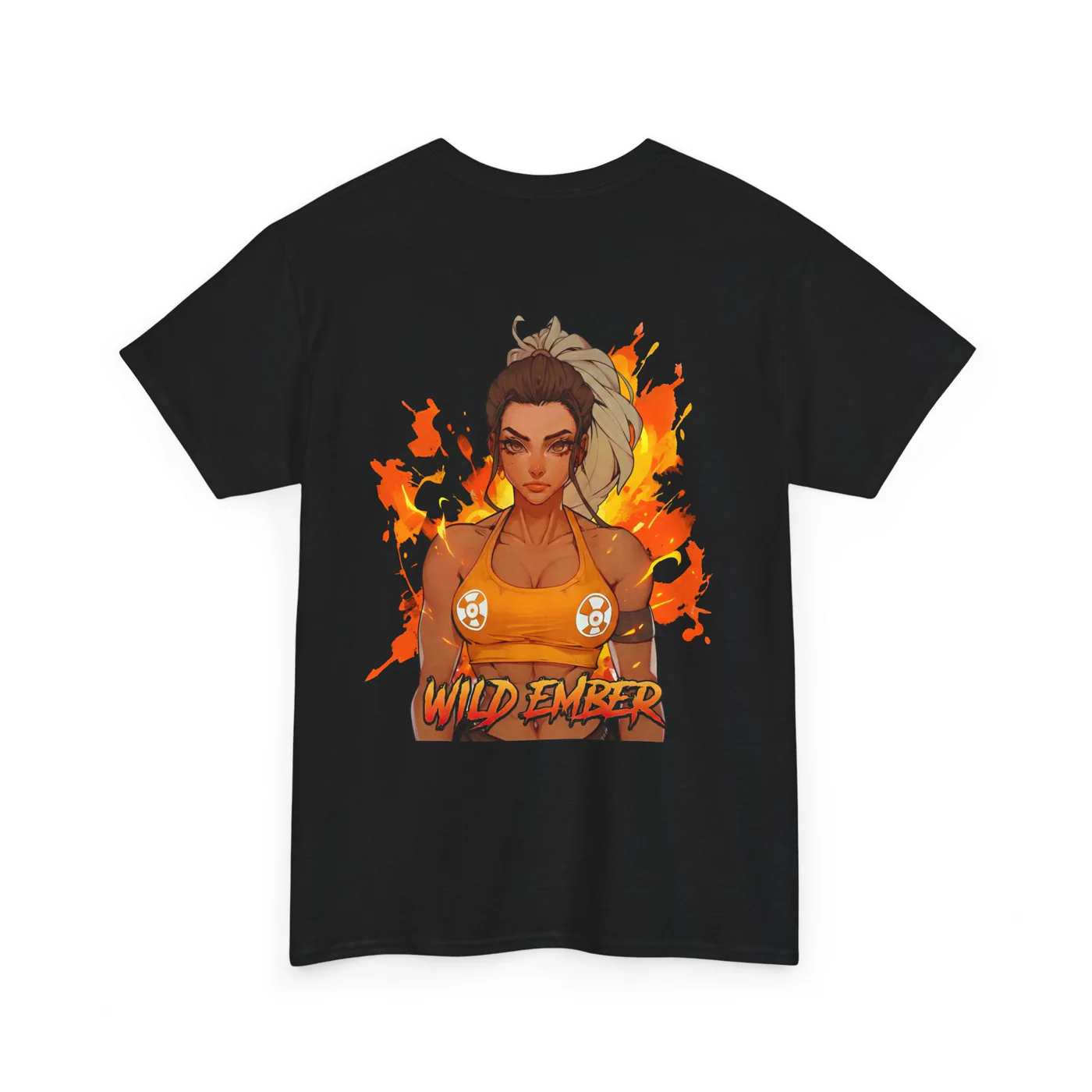 Wild Ember black cotton tee garment back mockup