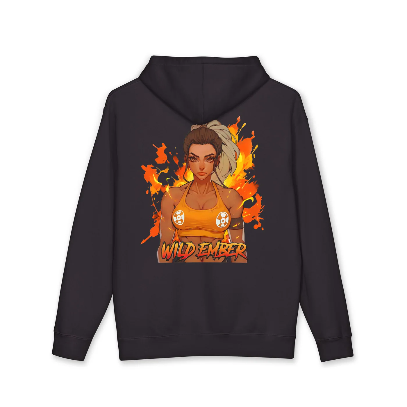 Wild Ember black hoodie garment back mockup