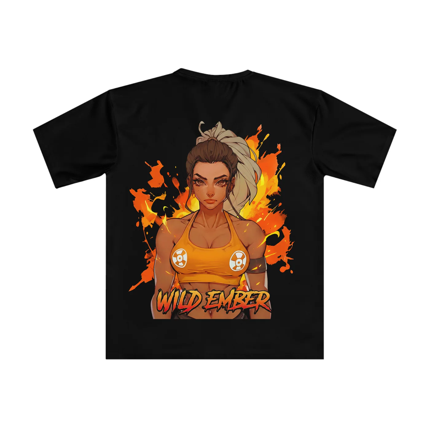 Wild Ember black performance tee garment back mockup