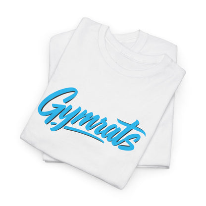 Blue Viper folded white cotton t-shirt showing Gymrats collection logo