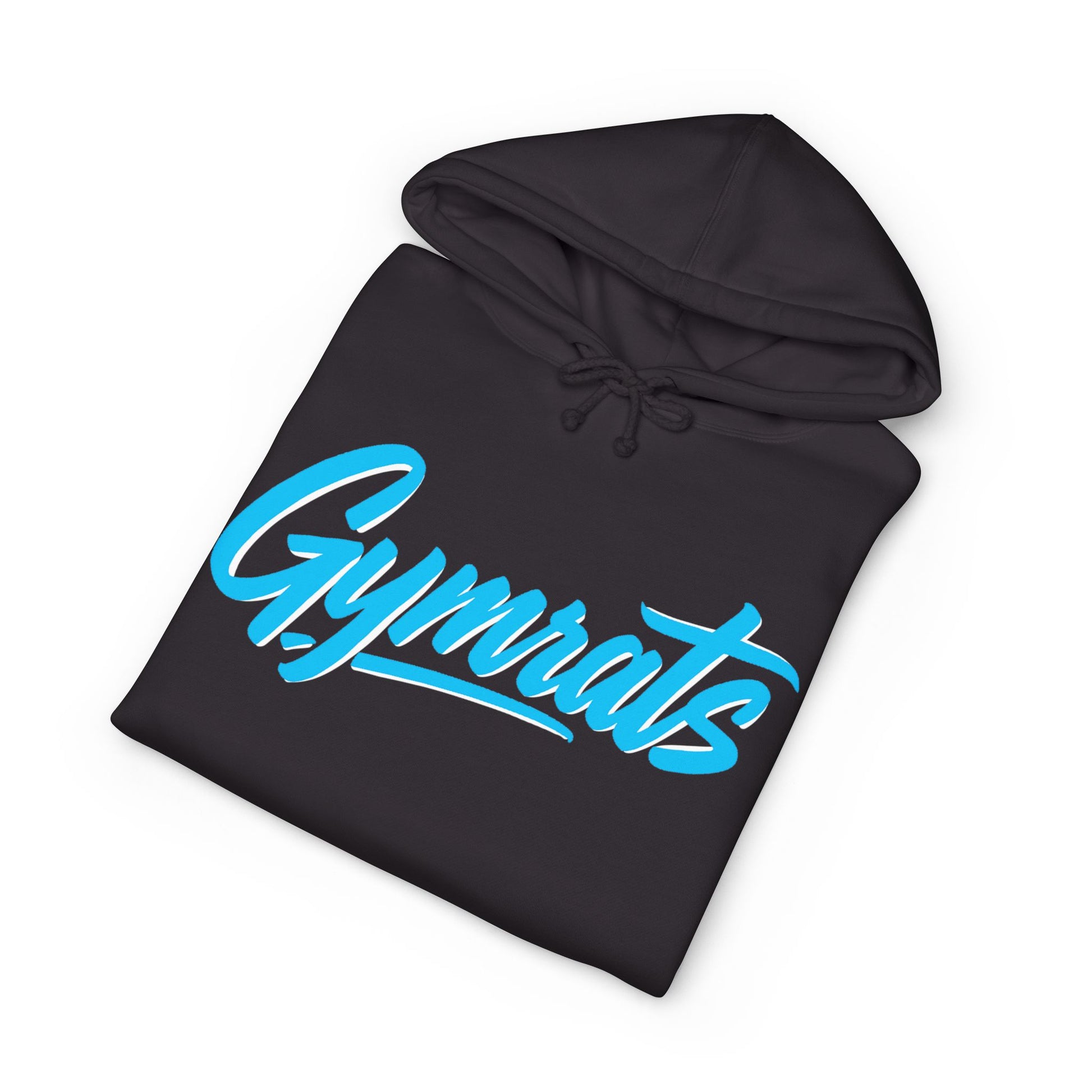 Blue Viper folded black hoodie showing Gymrats collection logo