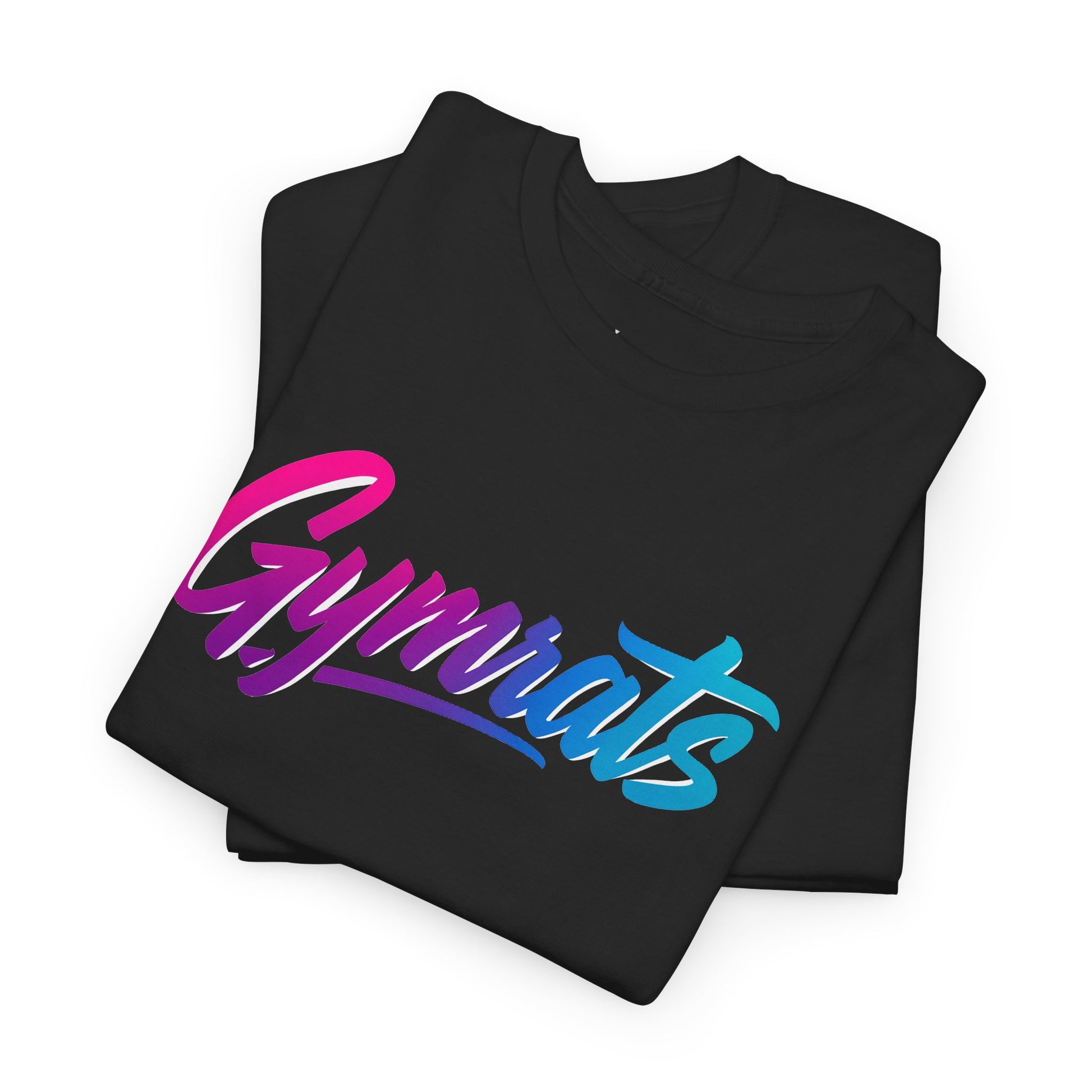 Candy Crusher folded black cotton t-shirt showing Gymrats collection logo