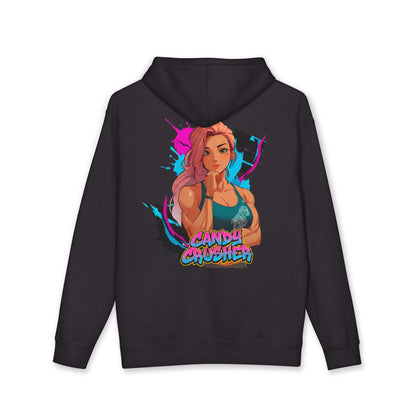 Candy Crusher hoodie back view black - vibrant pink and pastel anime design by O'Connor