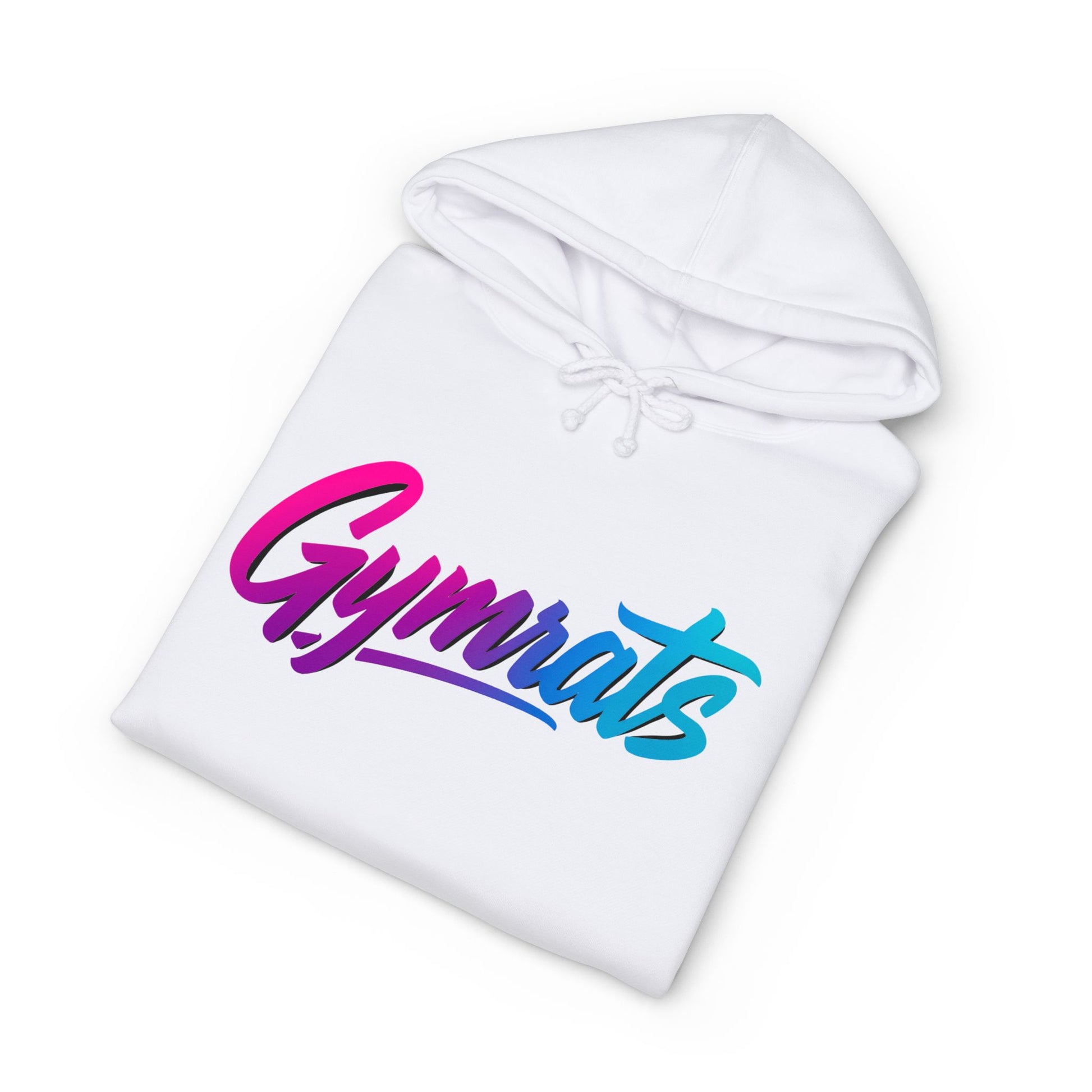 Candy Crusher folded white hoodie showing Gymrats collection logo