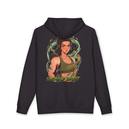 Emerald Beast hoodie back view black - deep emerald green anime design by O'Connor
