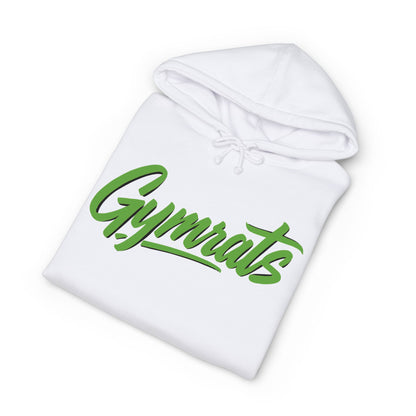 Emerald Beast folded white hoodie showing Gymrats collection logo