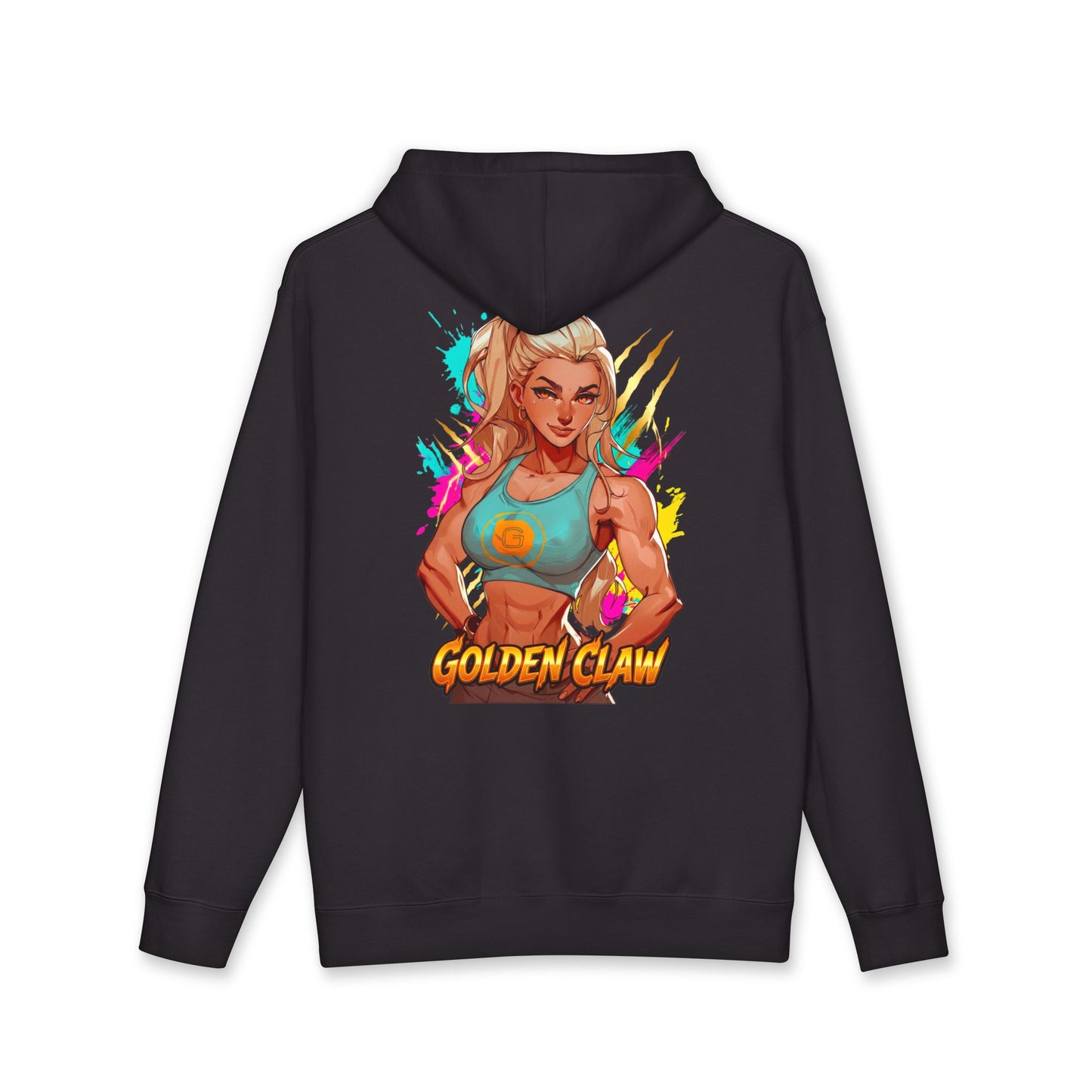 Golden Claw hoodie back view black - gold and bronze anime design by O'Connor