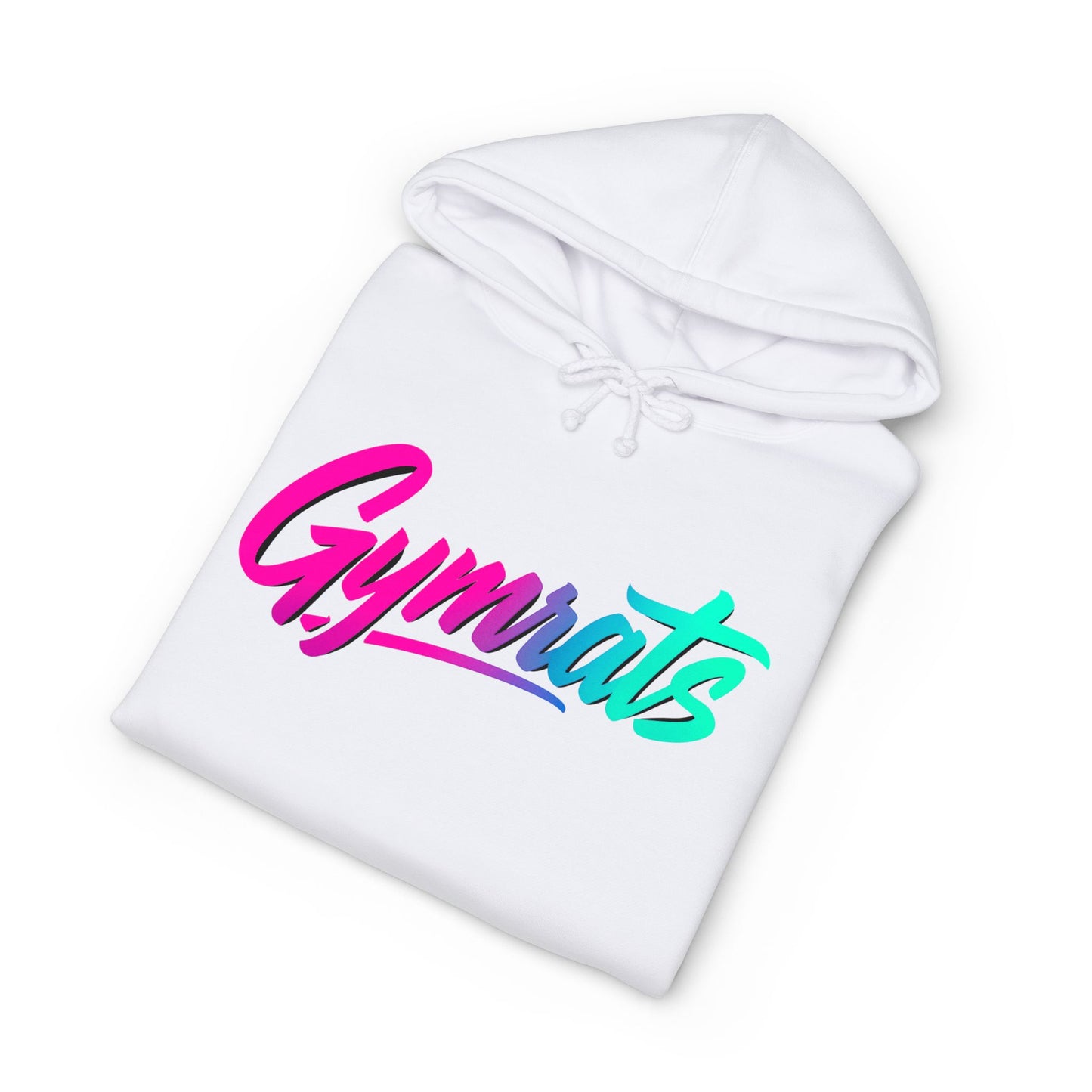 Golden Claw folded white hoodie showing Gymrats collection logo