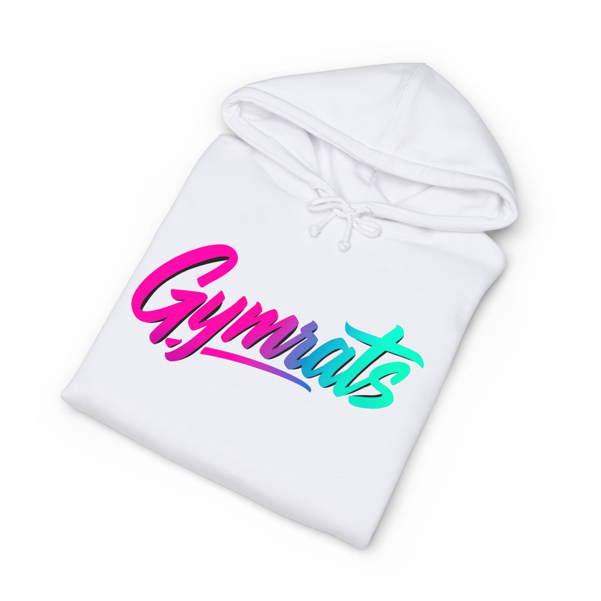 Golden Claw folded white hoodie showing Gymrats collection logo
