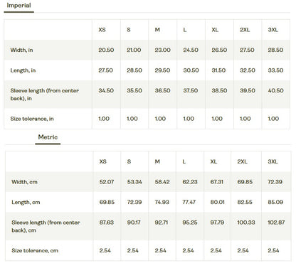 Size chart for clothing measurements in imperial and metric systems. red venom gymrats o'connor